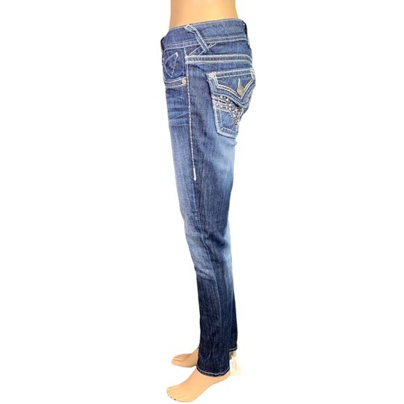 Vigoss Womens Skinny Denim Blue Jeans Dark Wash Embroidered Jeweled Size 1 26 - Picture 7 of 16